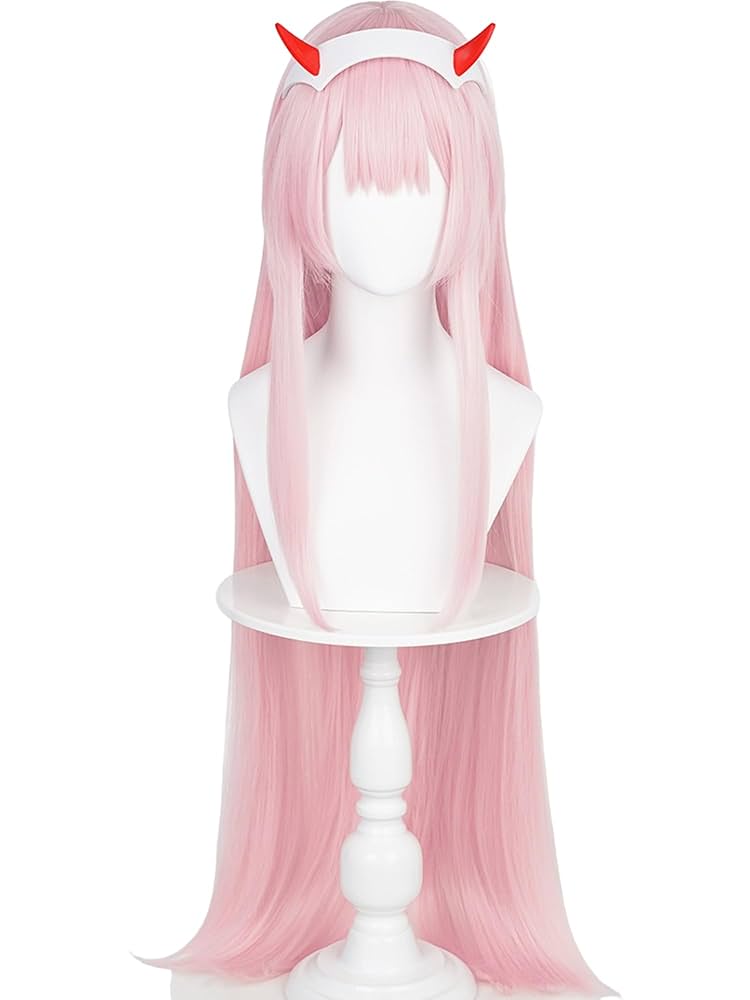 その他 HIME SHINING PINK ver Zero Two 02 Cosplay Wig + Horn Headband, 39'' Long Straight
